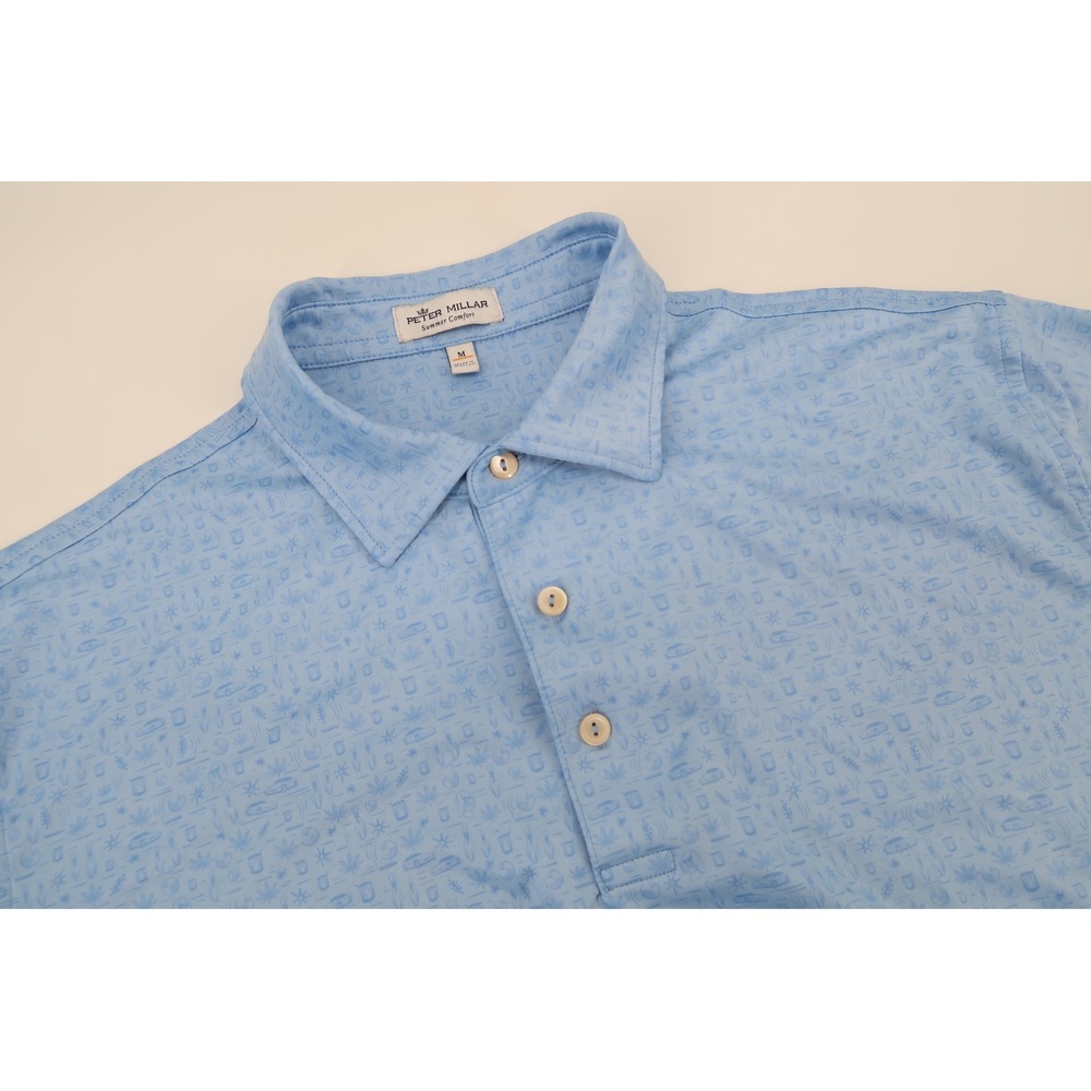 Peter Millar Summer Comfort Polo Shirt Mens Medium Blue Big Performance Jersey